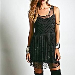 Free People Mesh Beaded Charcoal Slip